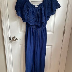 Off the shoulder or short sleevish jumpsuit.